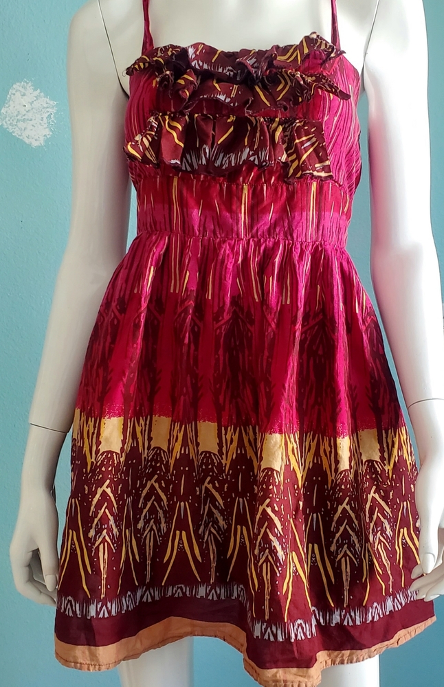 American Rag Fuschia Red & Gold Ruffle Bib Dress